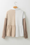 Khaki Corduroy Colorblock Button up Loose Shacket-Outerwear-MomFashion