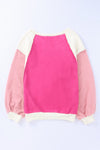 Rose Colorblock Long Sleeve Pullover Fleece Sweatshirt-Tops-MomFashion