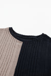 Black Colorblock Textured Knit Top-Tops-MomFashion