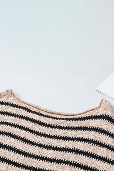 Striped Print Dropped Shoulder Loose Sleeve Sweater-Tops-MomFashion