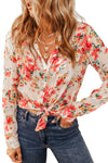 Vibrant Floral Print Chest Pocket Shirt-Tops-MomFashion