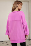 Purple Oversized Exposed Seam Henley Sweatshirt-Tops-MomFashion