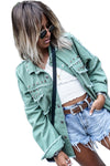 Mist Green Frayed Trim Riveted Denim Jacket-Outerwear-MomFashion