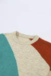 Multicolor Colorblock Ribbed Trim Round Neck Sweater-Tops-MomFashion