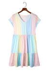 Multicolor Striped Color Block Tiered Mini Dress-Dresses-MomFashion