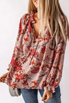 Pink Split V Neck Printed Blouse-Tops-MomFashion