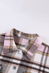 Pink Geometric Plaid Print Pocketed Shacket-Outerwear-MomFashion