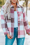 Plaid Color Block Buttoned Long Sleeve Jacket with Pocket-Outerwear-MomFashion