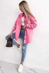 Pink Solid Color Pocketed Button up Long Sleeve Shacket-Outerwear-MomFashion