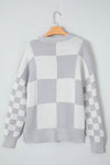 Medium Grey Checkered Print Drop Shoulder Sweater-Tops-MomFashion