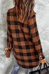 Brown Turn-down Collar Plaid Shirt Coat-Outerwear-MomFashion