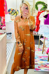 Mustard Cheetah Print Button-Up Split Shirt Dress-Dresses-MomFashion