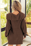 Brown Chunky Knit Lapel Collar Button up Cardigan-Tops-MomFashion