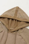 Khaki Waffled Expose Seam Drawstring Hoodie-Tops-MomFashion