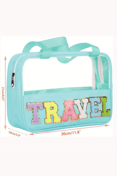 Mint Green TRAVEL Chenille Letter Clear PVC Makeup Bag-Accessories-MomFashion