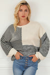 Black Neutral Colorblock Tie Back Sweater-Tops-MomFashion