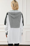 Gray Color Block Exposed Seam Buttoned Neckline Hoodie-Tops-MomFashion