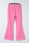 Pink Vintage High Waist Flare Leg Ripped Raw Hem Jeans-Bottoms-MomFashion