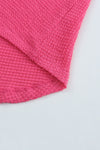 Pink Waffle Knit Button Up Casual Shirt-Tops-MomFashion