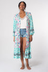 Multicolor Long Sleeve Tassel Tie Floral Kimono-Outerwear-MomFashion