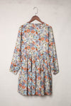 Multicolor Split Neck Buttons Front Shirt Floral Dress-Dresses-MomFashion