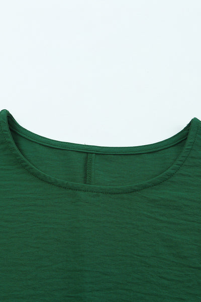 Green Smocked Wrist Shift Top-Tops-MomFashion