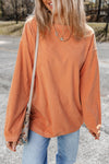 Orange Ribbed Corded Oversized Sweatshirt-Tops-MomFashion