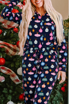 Navy Blue Colorful Christmas Lights Print Shirt and Pants Pajama Set-Loungewear & Sleepwear/Sleepwear-MomFashion