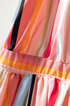 Pink Rainbow Stripe Ruffles Ruched Tiered Dress-Dresses-MomFashion