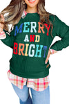 Blackish Green Merry And Bright Cable Knit Pullover Sweatshirt-Tops-MomFashion