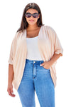 Apricot Shimmer Ribbed Texture Plus Size Cardigan-Plus Size-MomFashion