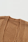 Khaki Ribbed Trim Eyelet Cable Knit Cardigan-Tops-MomFashion