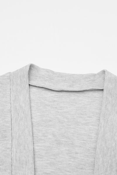 Light Gray Thermal Waffle Knit Pocketed Cardigan-Tops-MomFashion