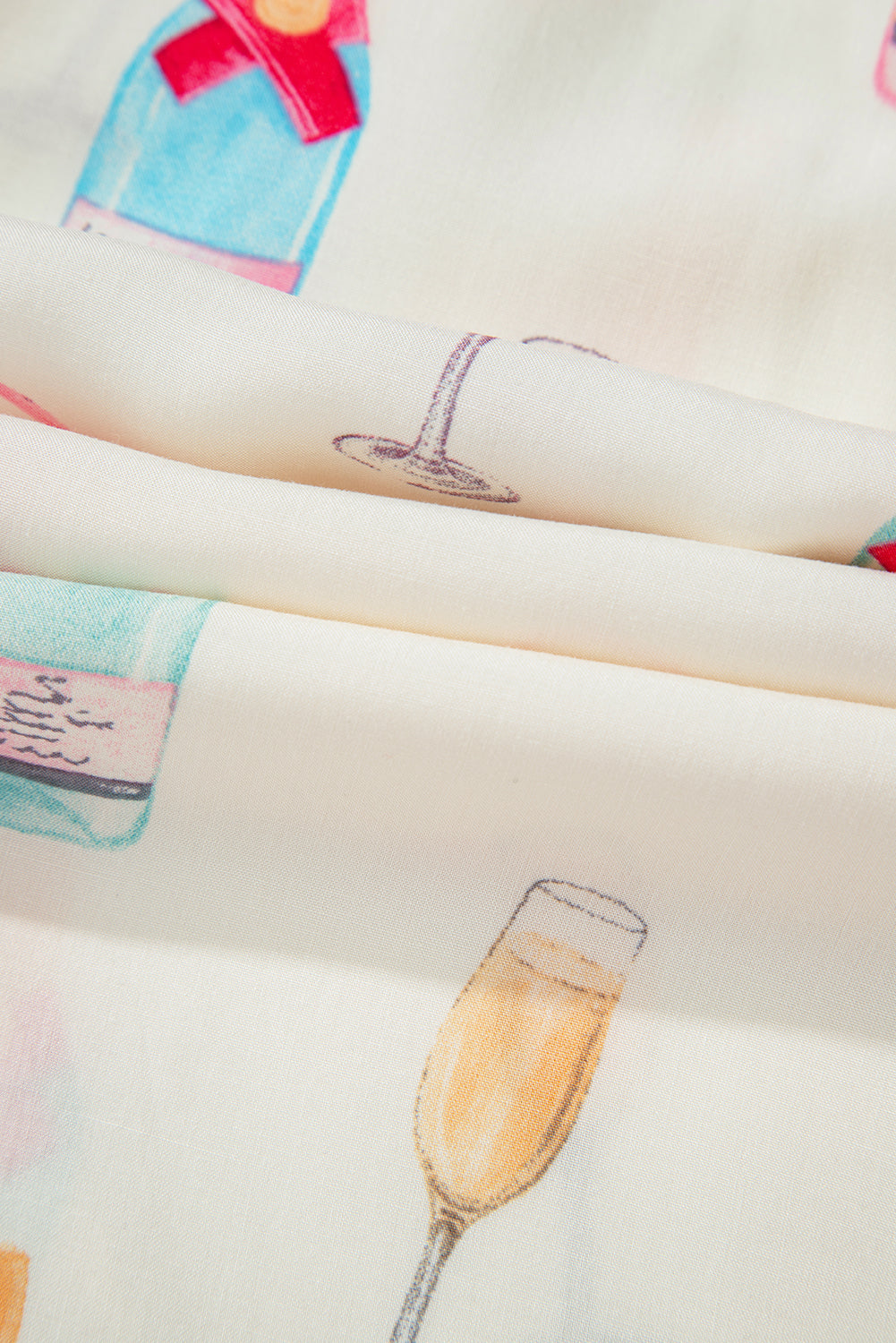 White Christmas Wine Glass Print Bow Knot Two Piece Pajama Set-Loungewear & Sleepwear/Sleepwear-MomFashion