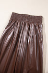 Brown Smocked High-Waist Leather Skinny Pants-Bottoms-MomFashion