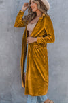 Yellow Retro Velvet Long Sleeve Pocket Coat-Outerwear-MomFashion