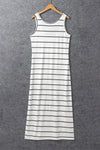 White Stripe Print Open Back Sleeveless Maxi Dress with Slits-Dresses-MomFashion