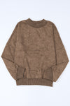 Brown Drop Shoulder Crew Neck Pullover Sweatshirt-Tops-MomFashion