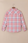 Pink Plaid Flap Pocket Flannel Shacket-Outerwear-MomFashion