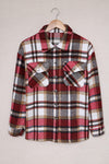 Fiery Red Geometric Plaid Print Pocketed Shacket-Outerwear-MomFashion