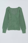 Green U Neck Textured Long Sleeve Top-Tops-MomFashion