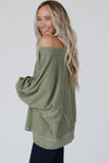 Green Exposed Seam Patchwork Dolman Sleeve Top-Tops-MomFashion