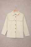 Beige Pocketed Button Ribbed Textured Shacket-Outerwear-MomFashion