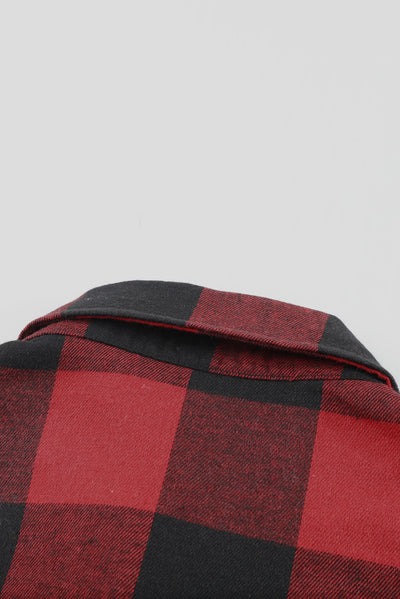 Fiery Red Turn-down Collar Plaid Shirt Coat-Outerwear-MomFashion