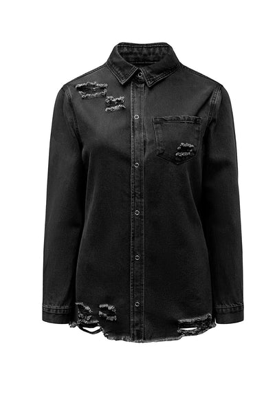 Black Ripped Denim Jacket-Outerwear-MomFashion