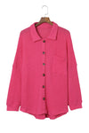 Pink Waffle Knit Button Up Casual Shirt-Tops-MomFashion