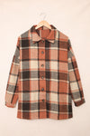 Orange Plaid Print Buttoned Shirt Jacket-Outerwear-MomFashion