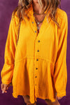 Oversized Crinkled Frayed Hem Tunic Shirt-Tops-MomFashion