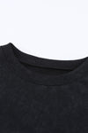 Black Drop Shoulder Ribbed Trim Oversized Sweatshirt-Tops-MomFashion