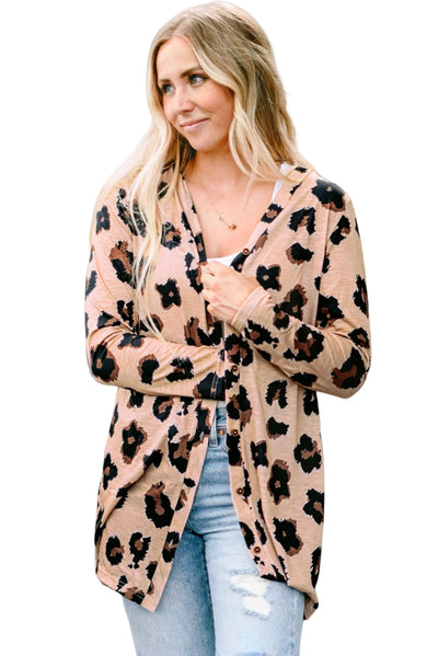 Leopard Printed Open Front Cardigan-Tops-MomFashion